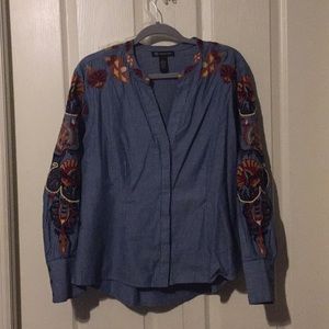 INC pin-striped embroidered blouse